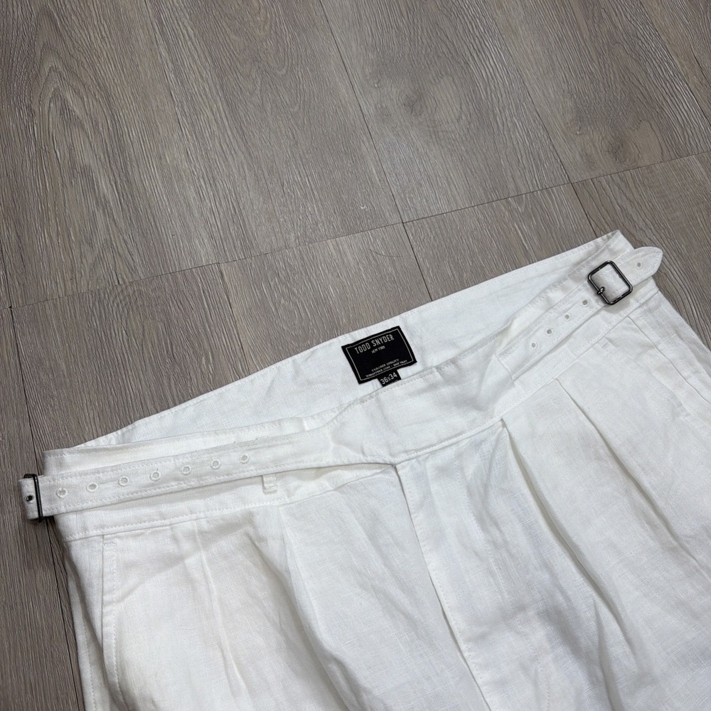 Todd Snyder Gurkha 100% Linen Pants Pleated Belted 36x29 Mens White Ivory New!